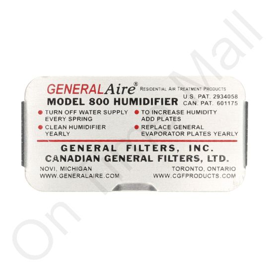 General Aire 800-E Inspection Plate